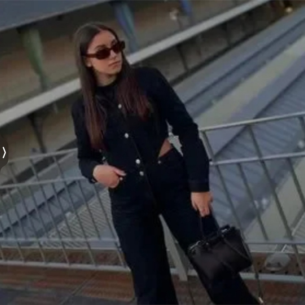Zara Black Button-Front Denim Jumpsuit - Picture 2 of 9